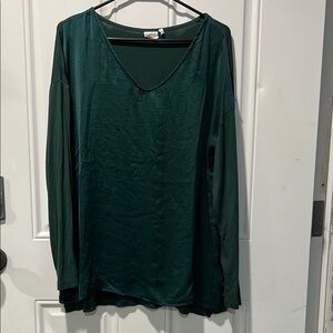 Simple Deep Teal V-Neck Long Sleeve Top